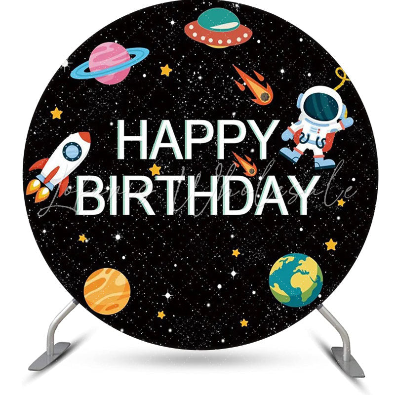 Lofaris Black Outer Space Planet Rocket Round Party Backdrop