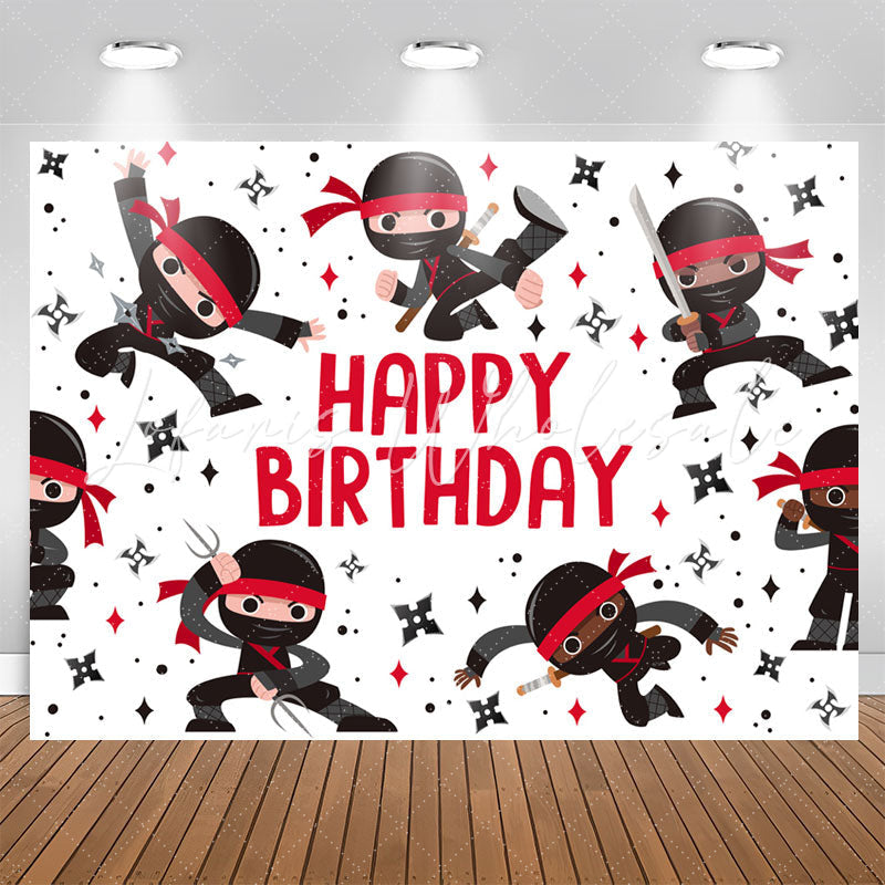 Lofaris Black Red Kit Warrior Boy Happy Birthday Backdrop