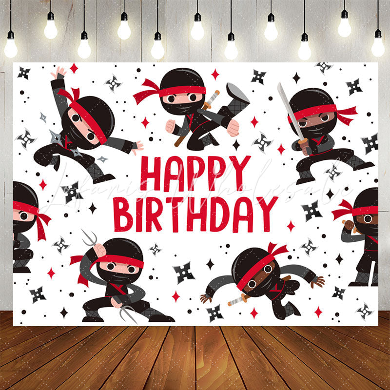 Lofaris Black Red Kit Warrior Boy Happy Birthday Backdrop