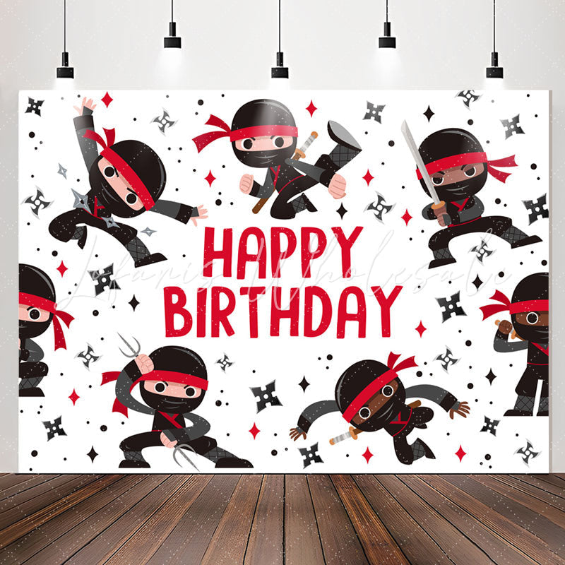 Lofaris Black Red Kit Warrior Boy Happy Birthday Backdrop