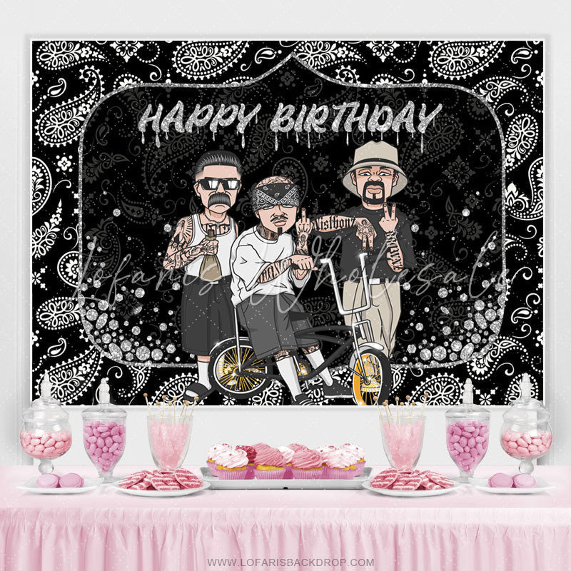 Lofaris Black Rock Cool Guy Theme Happy Birthday Backdrop