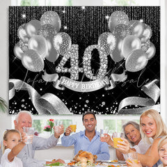 Lofaris Black Silver Balloons Happy 40Th Birthday Backdrop