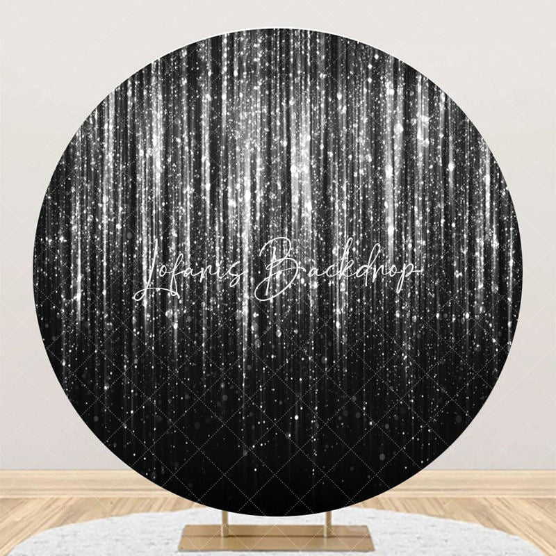 Lofaris Black Silver Glitter Stripes Round Birthday Backdrop