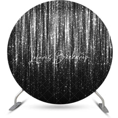 Lofaris Black Silver Glitter Stripes Round Birthday Backdrop