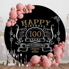 Lofaris Black White Gold Round 100th Birthday Party Backdrop