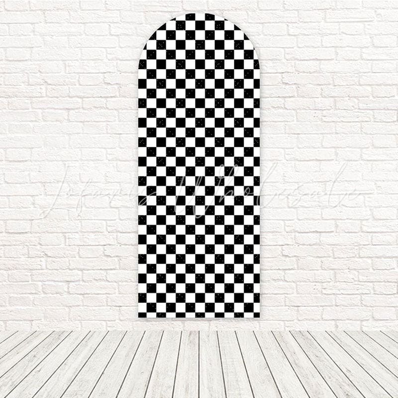 Black White Plaid Cozy Minimal Vibe Arch Backdrop For Rustic Party Joy