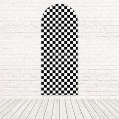 Black White Plaid Cozy Minimal Vibe Arch Backdrop For Rustic Party Joy