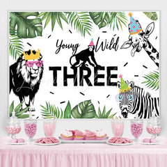 Lofaris Black-White Safaris Green Leaves Wild Three Backdrop