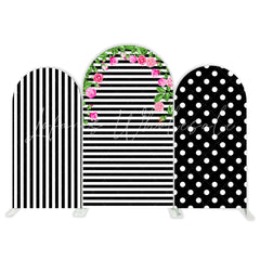 Black White Stripes Point Theme Birthday Party Arch Backdrop Wall Cloth Cover