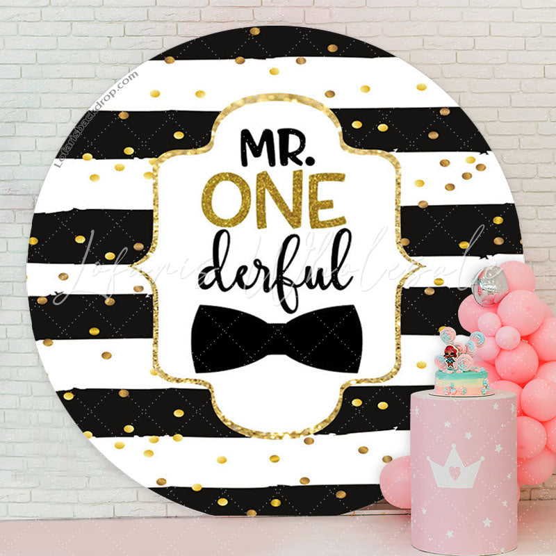 Lofaris Black White Stripes Round 1st Birthday Backdrop