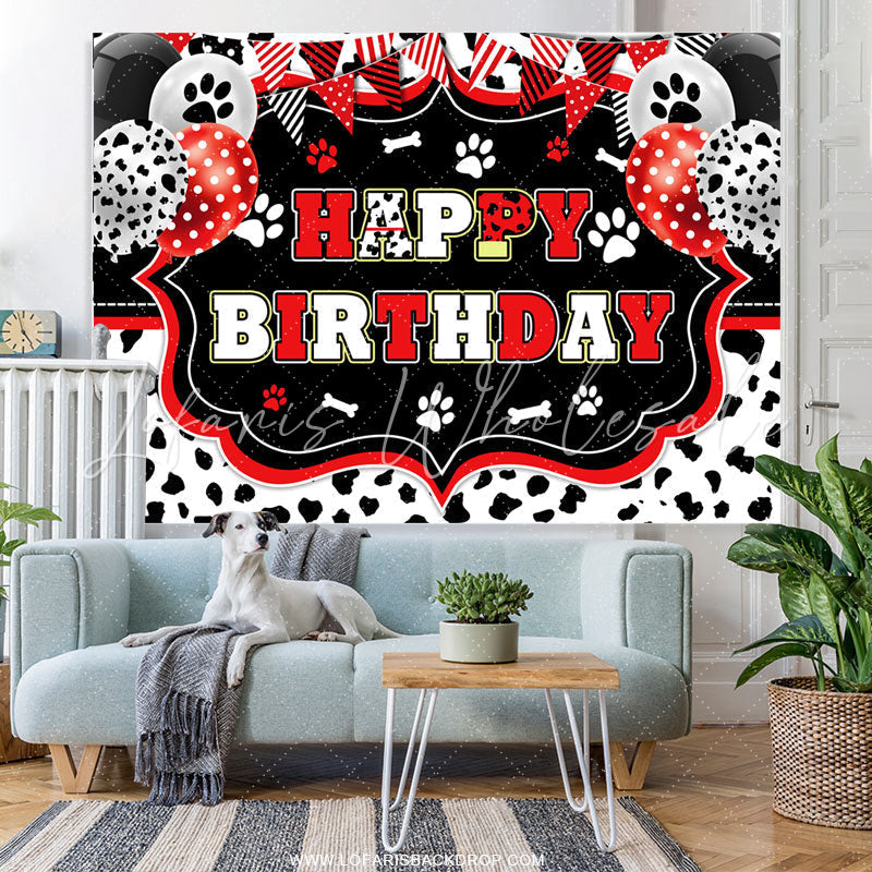 Lofaris Black White With Red Balloon Happy Birthday Backdrop