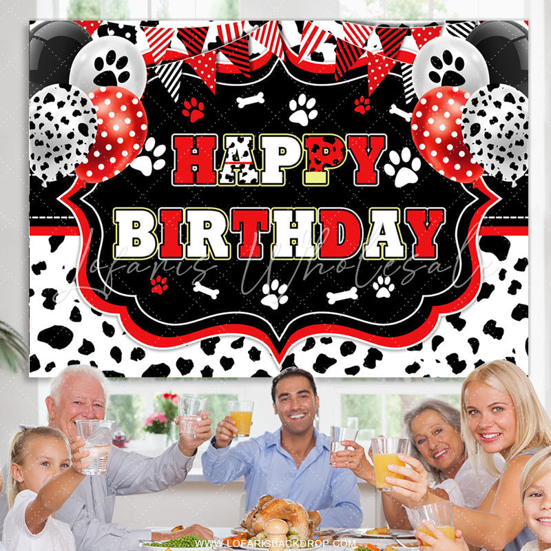 Lofaris Black White With Red Balloon Happy Birthday Backdrop
