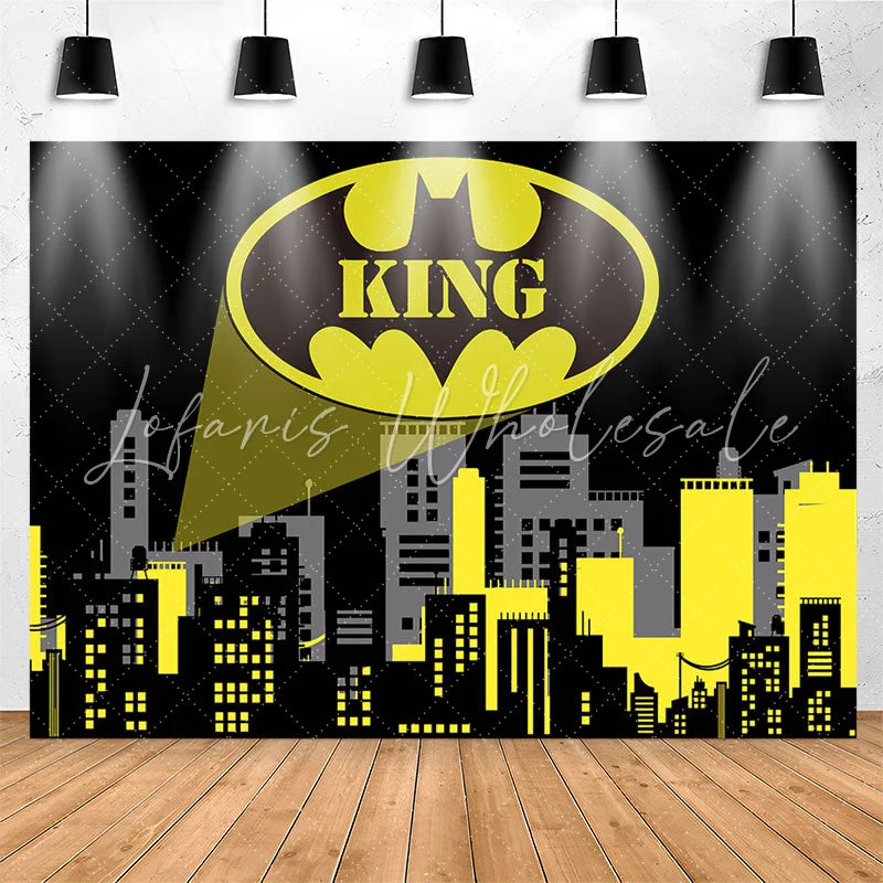 Lofaris Black Yellow City Superhero Comics Birthday Backdrop