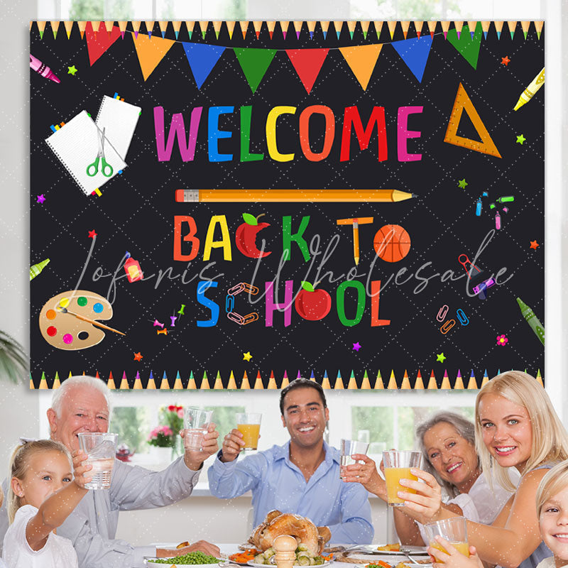 Lofaris Blackoard Welcome Back To School Colored Flag Backdrop