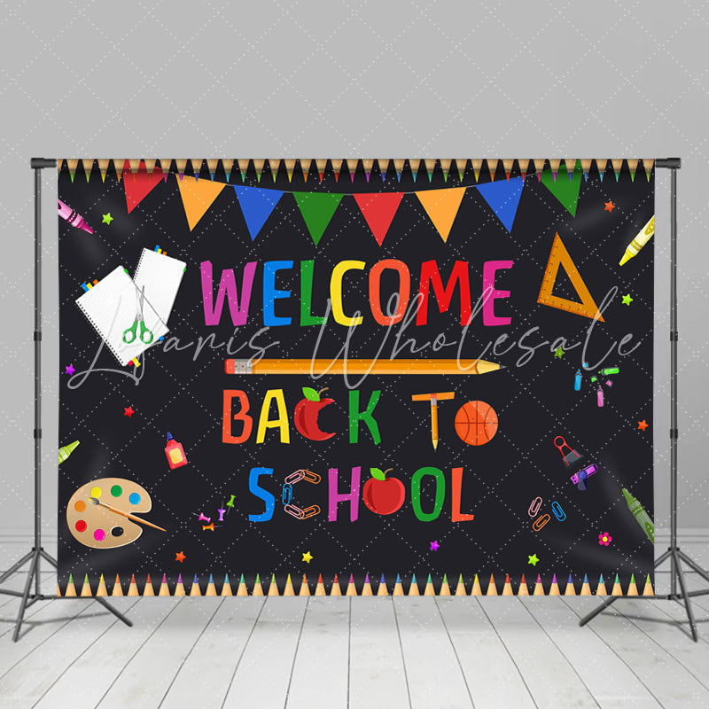 Lofaris Blackoard Welcome Back To School Colored Flag Backdrop