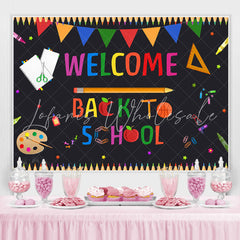 Lofaris Blackoard Welcome Back To School Colored Flag Backdrop