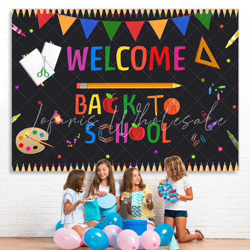 Lofaris Blackoard Welcome Back To School Colored Flag Backdrop