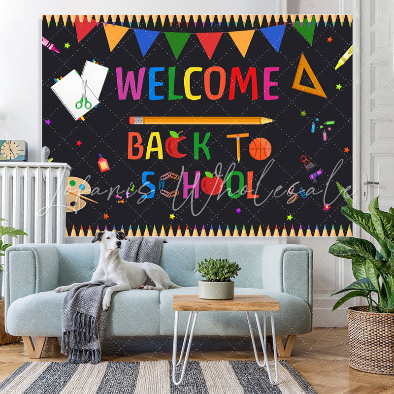 Lofaris Blackoard Welcome Back To School Colored Flag Backdrop