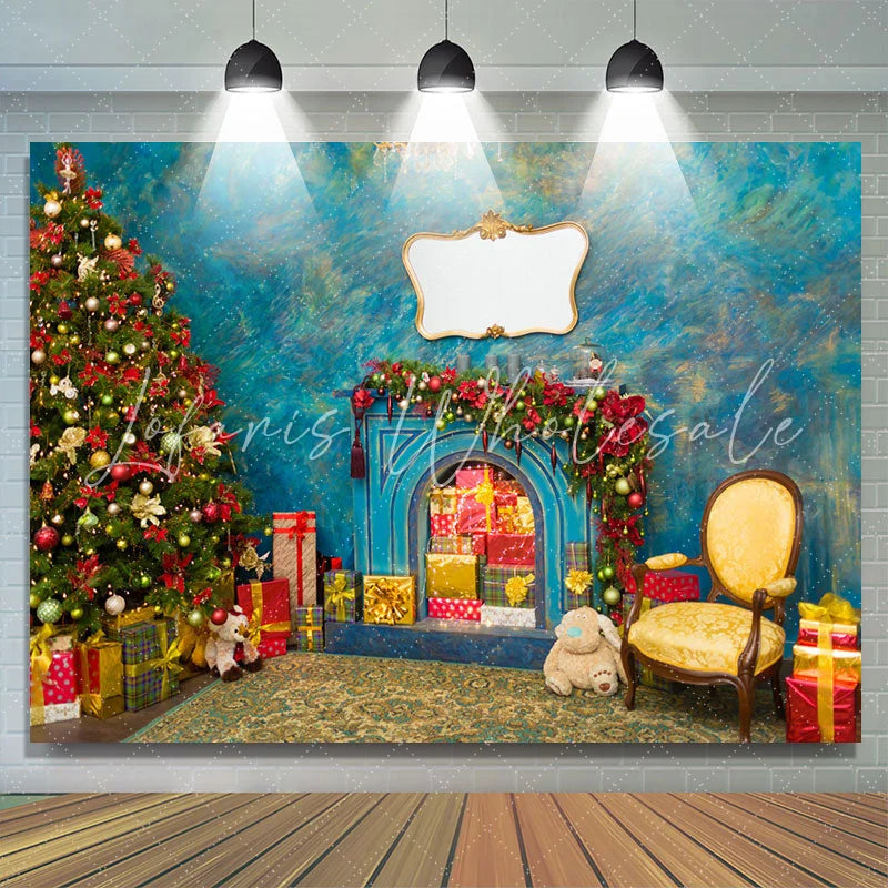 Lofaris Blue Abstract Wall Gifts Tree Christmas Backdrop