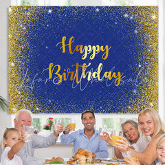 Lofaris Blue And Gold Glitter Happy Birthday Theme Backdrop