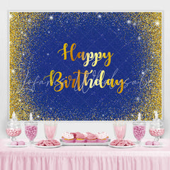 Lofaris Blue And Gold Glitter Happy Birthday Theme Backdrop