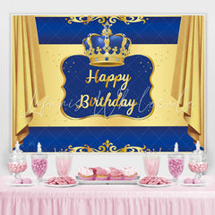 Lofaris Blue and Golden Crown Happy Birthday Party Backdrop