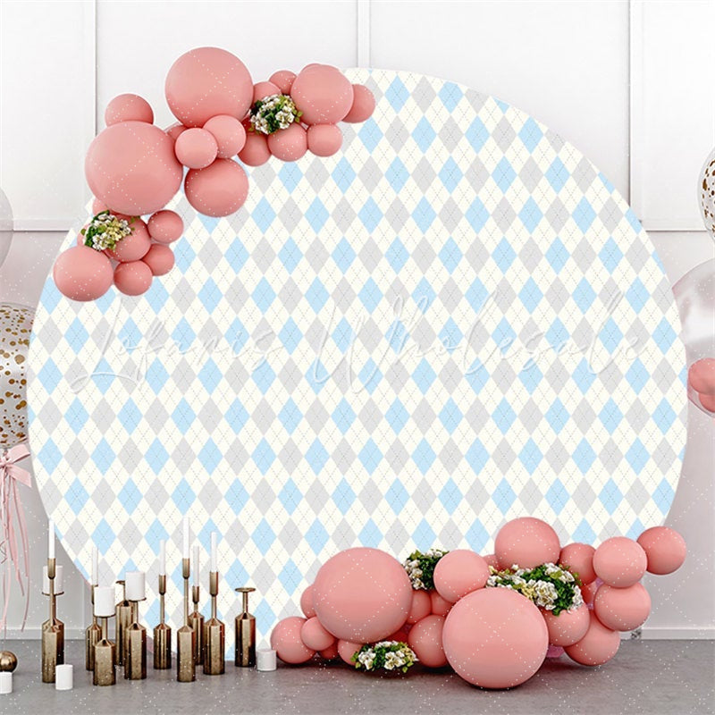 Lofaris Blue And Grey Pattern Round Birthday Party Backdrop