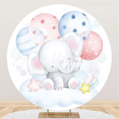 Lofaris Blue And Pink Ballons Round Elephant Baby Shower Backdrop