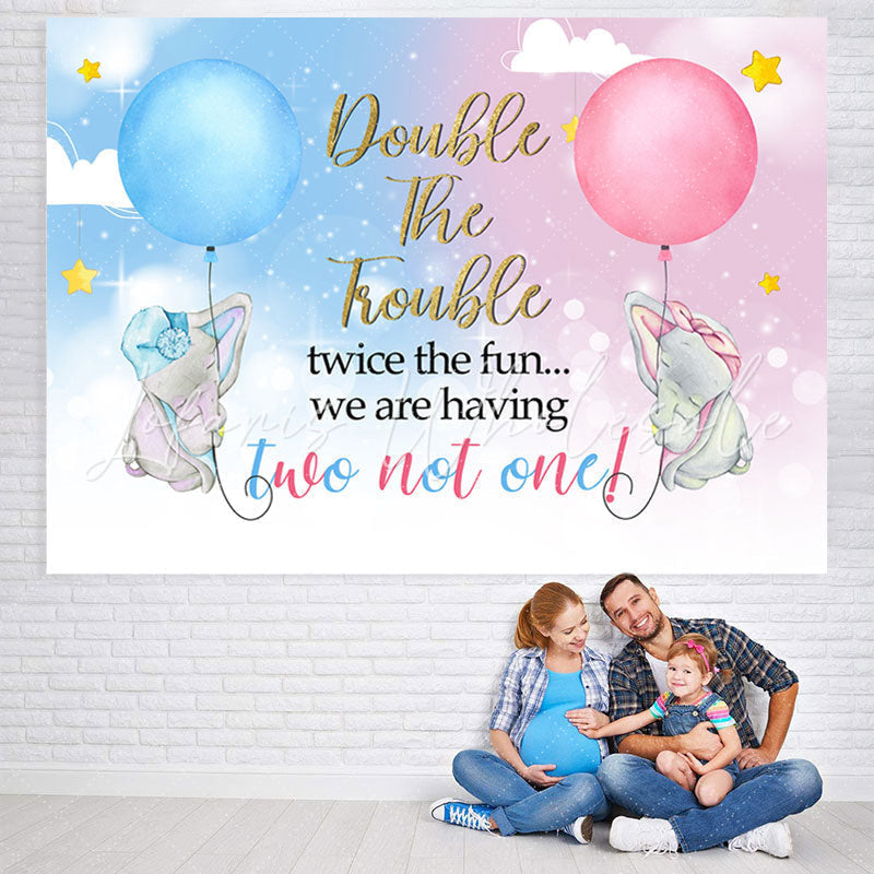 Lofaris Blue And Pink Elephant Theme Twins Baby Shower Backdrop