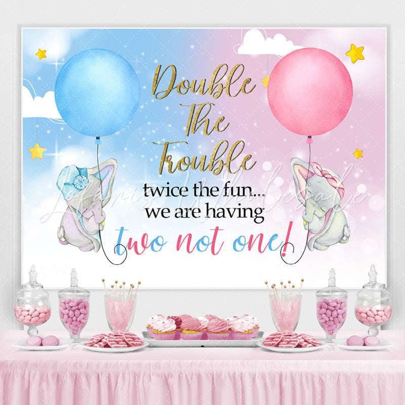 Lofaris Blue And Pink Elephant Theme Twins Baby Shower Backdrop