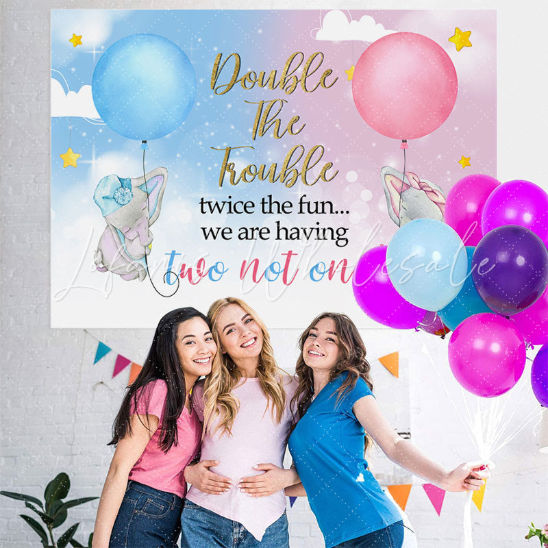 Lofaris Blue And Pink Elephant Theme Twins Baby Shower Backdrop