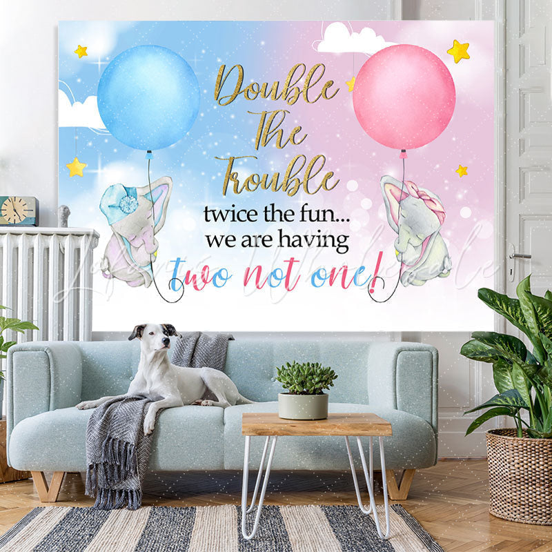 Lofaris Blue And Pink Elephant Theme Twins Baby Shower Backdrop