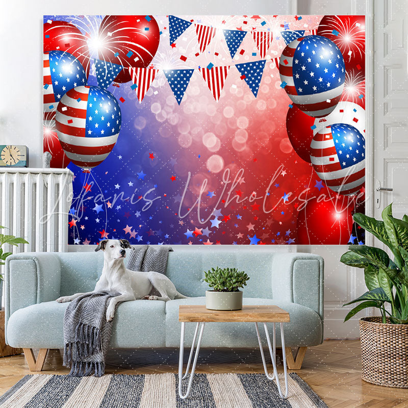 Lofaris Blue And Red Stripe Ballon Bokeh Backdrops For Boy
