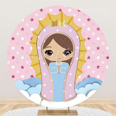 Lofaris Blue And White Clouds Happy Birthday Circle Backdrop