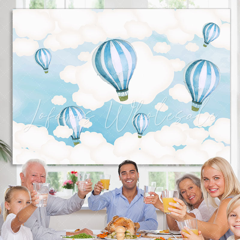 Lofaris Blue And White Hot Air Balloon Sky Themed Backdrop