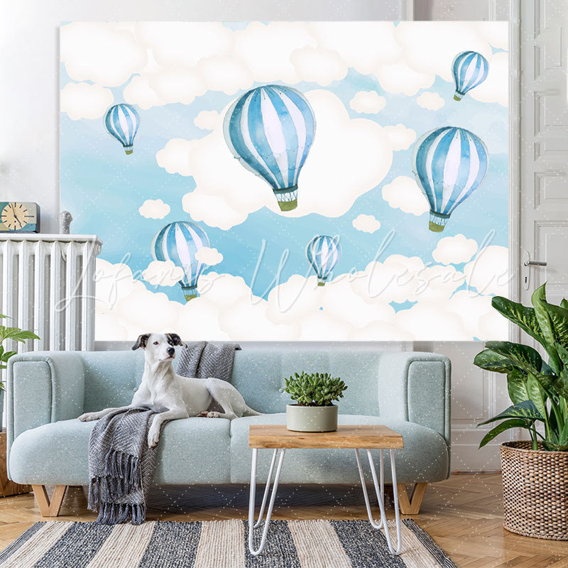 Lofaris Blue And White Hot Air Balloon Sky Themed Backdrop