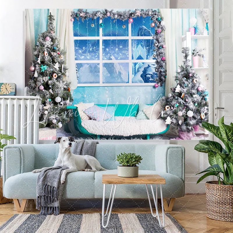 Lofaris Blue And White Snowy Winter Merry Christmas Backdrop