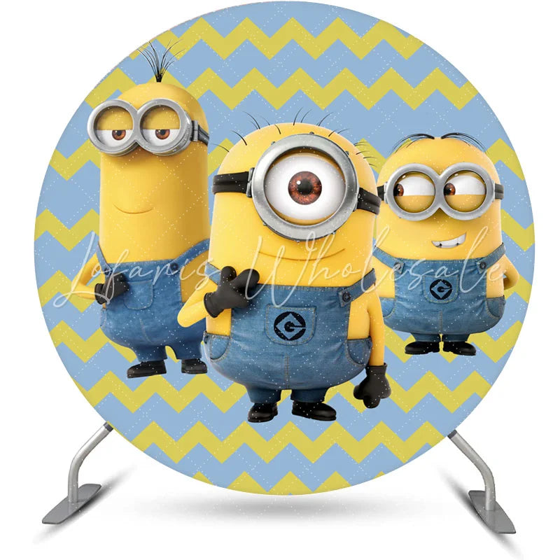 Lofaris Blue And Yellow Cartoon Character Round Birthday Backdrop Kit