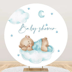 Lofaris Blue Bear Cloud Moon Star Round Baby Shower Backdrop