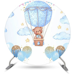 Lofaris Blue Bear Hot Air Balloon Circle Birthday Backdrop