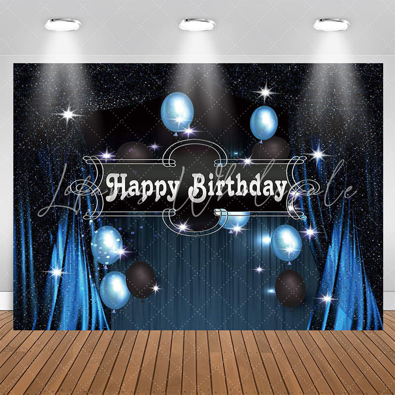 Lofaris Blue Black Balloon Curtain Happy Birthday Backdrop