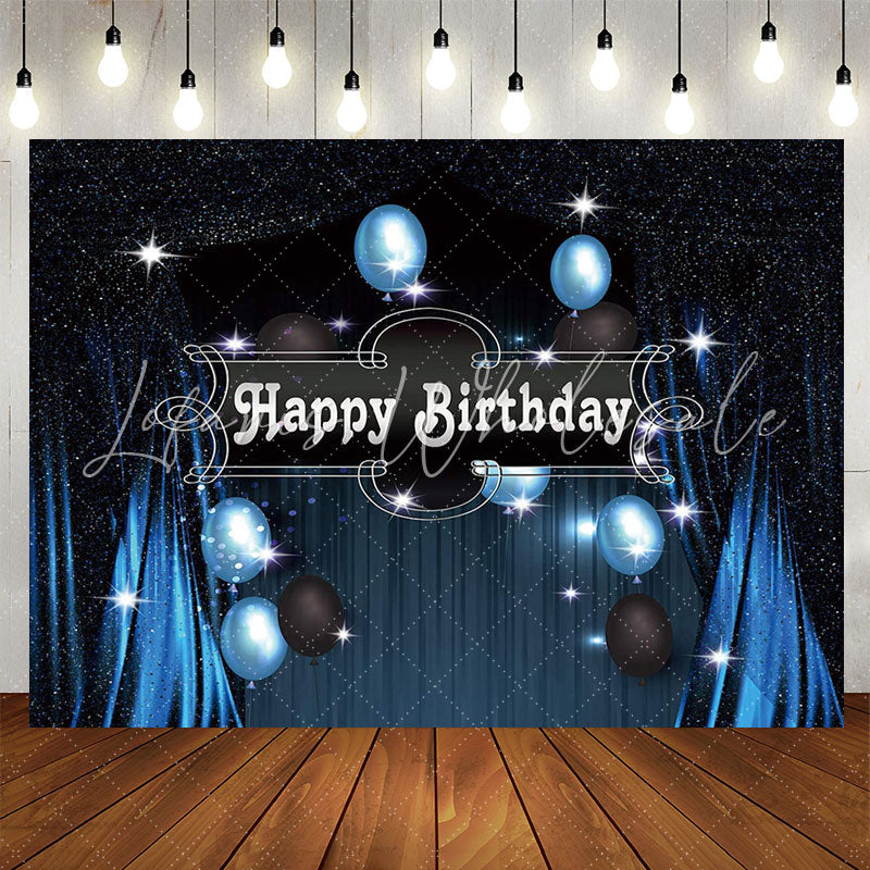 Lofaris Blue Black Balloon Curtain Happy Birthday Backdrop