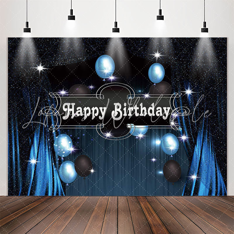 Lofaris Blue Black Balloon Curtain Happy Birthday Backdrop