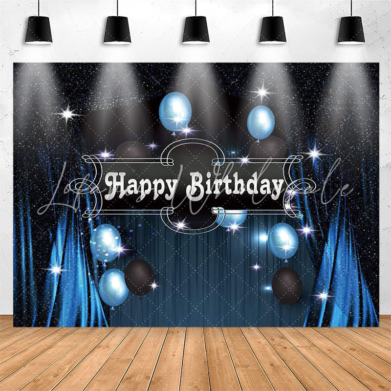 Lofaris Blue Black Balloon Curtain Happy Birthday Backdrop