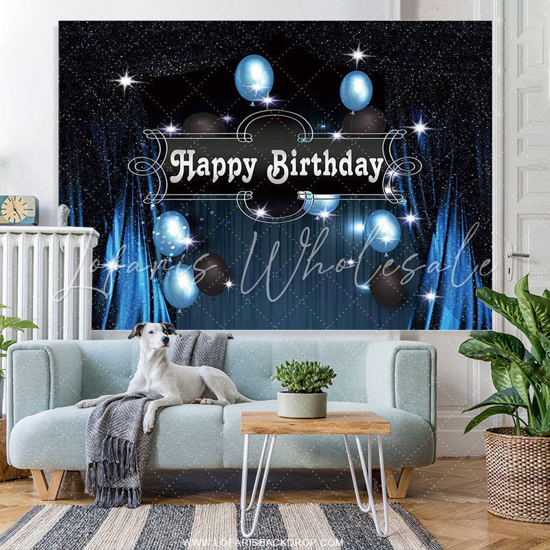 Lofaris Blue Black Starry Curtain Happy Birthday Party Backdrop