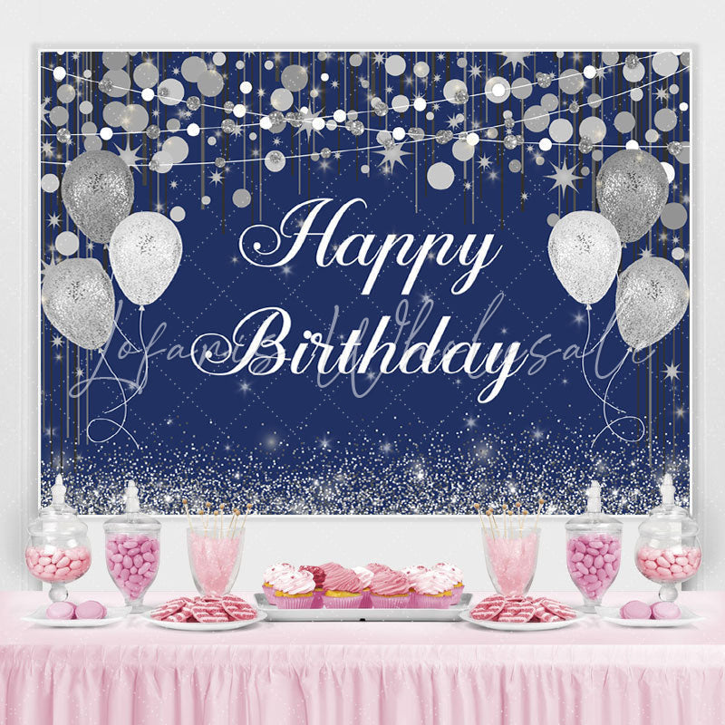 Lofaris Blue Boken and Silver Balloon Happy Birthday Backdrop