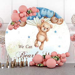 Lofaris Blue Brown Balloon Bear Circle Baby Shower Backdrop