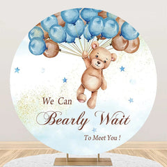 Lofaris Blue Brown Balloon Bear Circle Baby Shower Backdrop