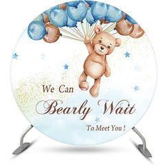 Lofaris Blue Brown Balloon Bear Circle Baby Shower Backdrop