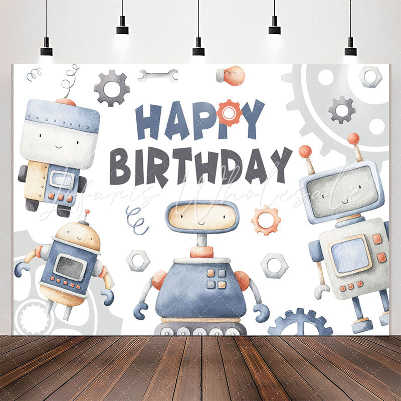 Lofaris Blue Cartoon Robot Happy Birthday Backdrop For Boy